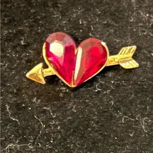 Red Heart with arrow through heart pin/brooch on gold tone